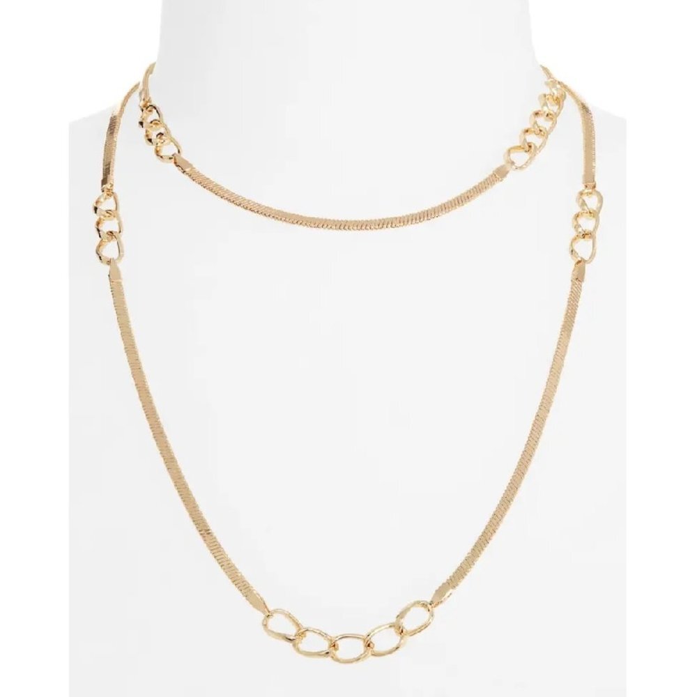 HALOGEN Inset Curb Chain Long Necklace